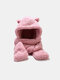 Women Lambswool Plush Solid Color Bear Ear Decoration Ear Neck Protection Warmth One-piece Scarf Gloves Hat Beanie Hat - Pink