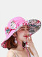 Women Cotton Double-sided Wear Bowknot Flower Pattern Printing Sun Protection Bucket Hat - Rose