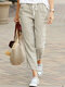 Pantalon en coton à taille élastique avec cordon de serrage de couleur unie Soft - Gris