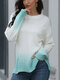 Ombre Print O-neck Long Sleeve Ripped Sweater - Light Blue