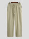 Solid Color Breathable Cotton Linen Bottoms Drawstring Cozy Daily Loose Lounge Pants for Men - Green