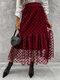 Polka Dots Print Mesh Elastic Waist Long Casual Skirt for Women - Wine Red