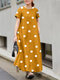 فستان ماكسي بياقة مستديرة وأكمام قصيرة وطبعة منقطة - الأصفر
