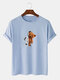 Mens Cartoon Skeleton Bear Graphic Cotton Short Sleeve T-Shirts - Light Blue
