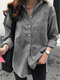 Solapa de manga larga con botones en el frente y bolsillo con estampado de rayas Camisa - Negro