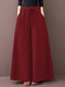 Solid Color Drawstring Pocket Long Loose Casual Pants for Women - Wine Red