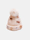 Unisex Knitted Solid Color Cartoon Cloth Label Resin Plush Doll Decoration Fashion Warmth Brimless Beanie Hat - #02