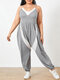 Patchwork SleevelessV-neck Plus Size Casual Jumpsuits - Grey