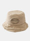 Unisex Cotton Solid Color Broken Hole Letter Embroidery Cloth Label All-match Sunscreen Bucket Hat - Camel