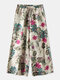 Floral Print Drawstring Wide Leg Plus Size Pants for Women - Red