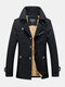 Mens Cotton Thick Plush Lined Button Front Lapel Warm Overcoats With Pocket - Black