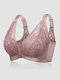 Женские цветочные кружевные передние застежки, беспроводные пэчворк Soft, дышащие бюстгальтеры пуш-ап - Розовый