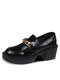 Women Fashion Chain Embellished Black Loafers Comfy Warm Lined Platforms Wedges Shoes - Black