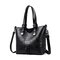 Vintage Faux Leather Large Capacity Handbag Tote Bag Shoulder Bag For Women - Black