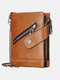 Men Genuine Leather Cowhide RFID Anti-theft Zipper Chain Card Holder Wallet - Brown