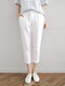 Leisure Solid Drawstring Pocket Cotton Pants - White