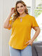 Plus Size Cut Out Crew Neck Casual Blouse - Yellow