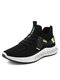 Men Light Weight Lace Up Knitted Fabric Running Walking Sport Shoes - Black