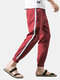 Mens Elastic Ankle Drawstring Linen Breathable Waist Casual Pants - Red wine