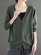 Solid Pocket Button V-neck Long Sleeve Knitted Cardigan - Green