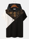 Mens Ethnic Patchwork Short Sleeve Hooded Drawstring T-shirts - Black