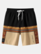 Mens Ethnic Pattern Patchwork Drawstring Waist Shorts With Pocket - Black