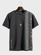 Mens Japanese Vintage Print Patchwork Crew Neck Short Sleeve T-Shirts - Dark Gray