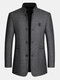 Mens Solid Stand Collar Single Breasted Woolen Overcoats With Pocket - Dark Gray