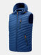 Mens Zip Up Casual Detachable  Drawstring Hooded Padded Gilet Vests - Blue