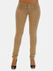 Solid Color Button Base Famous Tiktok Leggings Tight Trousers for Women - Khaki