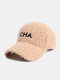 Unisex Artificial Lambwool Letter Embroidery All-match Warmth Baseball Cap - Pink