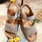Women Hollow Lace Trim Comfy Elastic Strap Platform Sandals - Gray