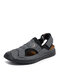 Men Closed Rubber Toe Hand Stitching Soft Back Hook Loop Leather Sandals - Gray