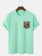 Mens Tropical Leaf Print Vacation Cotton Short Sleeve T-Shirts - Green