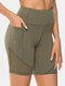 Girls Plus Size Plain Sports Shorts Dry Quickly Biking Panty With Pocket - Army