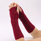 28.5CM Women Winter Knitting Jacquard Fingerless Long Sleeve Casual Warm Half Finger Gloves - Red