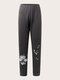 Plus Size Flower Pattern Elastic Waist Casual Skinny Pants - Gray