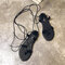 Women Tie Leg Clip Toe Flats Slippers - Black