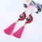 Ethnic Colorful Peacock Crystal Tassel Earrings Vintage Long Dangle Earrings for Women - Rose