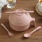 Wheat Straw Instant Noodle Lunch Box With Lid Bowl Chopsticks Spoon Fork Dinnerware Set  - Pink