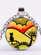 Vintage Geometric Glass Printed Women Necklace Cute Cartoon Cat Sweater Chain Clavicle Chain - #09