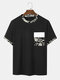 Mens Tropical Plants Print Flap Pocket Holiday Short Sleeve T-Shirts - Black