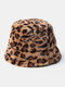 Women & Men Felt Leopard Pattern Casual Soft All-match Outdoor Travel Bucket Hat - Khaki
