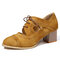 Women Brogue Carved Chunky Heel Shoes - Brown