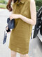 Solid Sleeveless Button Front Lapel Dress For Women - Yellow