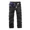 Mens Cotton Solid Multi-pocket Casual Cargo Pants - Black