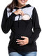 Front Open Hooded Maternity Long Sleeve Nursing Tops - Black