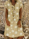 Floral Print V-neck Short Sleeve Loose Casual Dress - Khaki