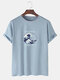 Mens Ukiyo Graphic Print 100% Cotton Casual O-Neck Short Sleeve T-Shirt - Blue