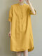 Solid Ruched Split Half Sleeve Casual Midi Dress - Yellow